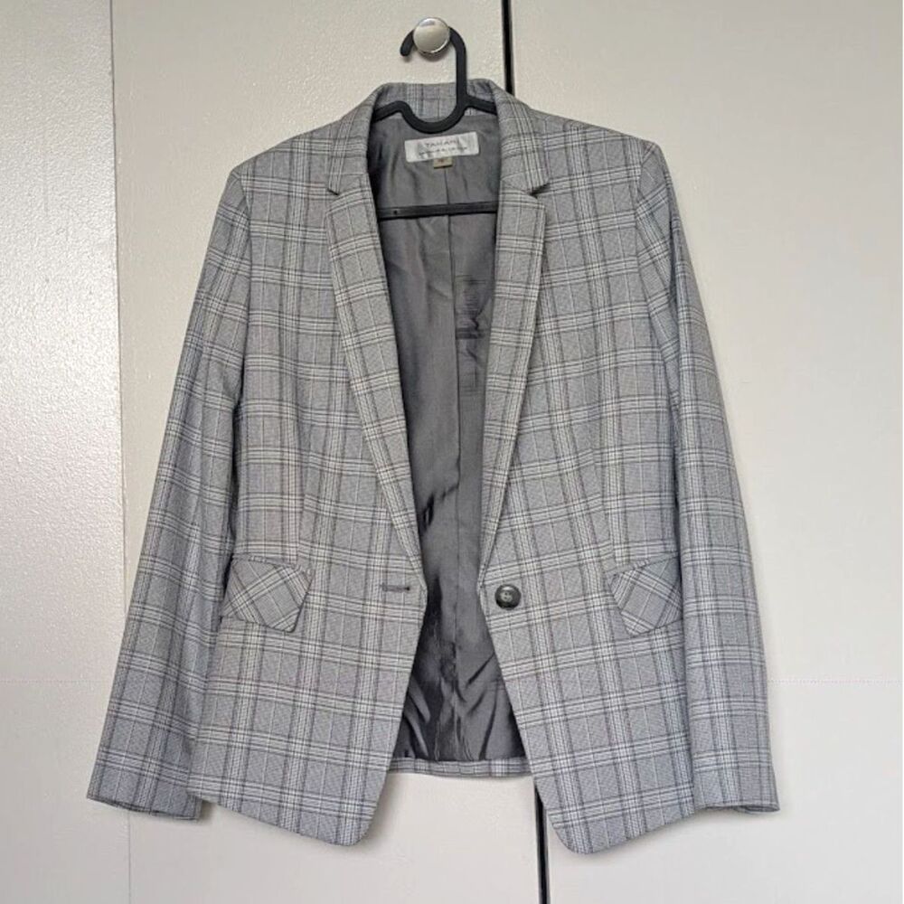 Tahari Arthur S. Levine Preppy Light Gray Plaid Blazer Sz 4